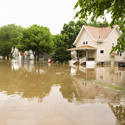 neighborhood in floodwaters