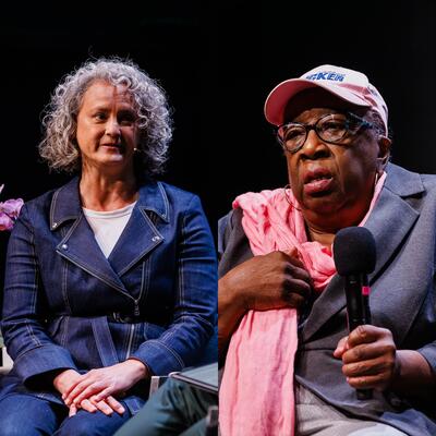 Abby Reyes and Margaret Gordon on stage at Climate One