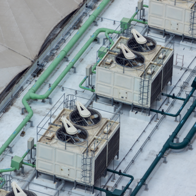 Cooling towers on a data center building